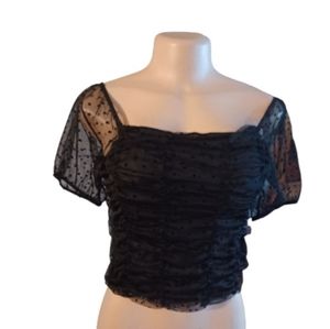 Black lace bardot crop top nwt small